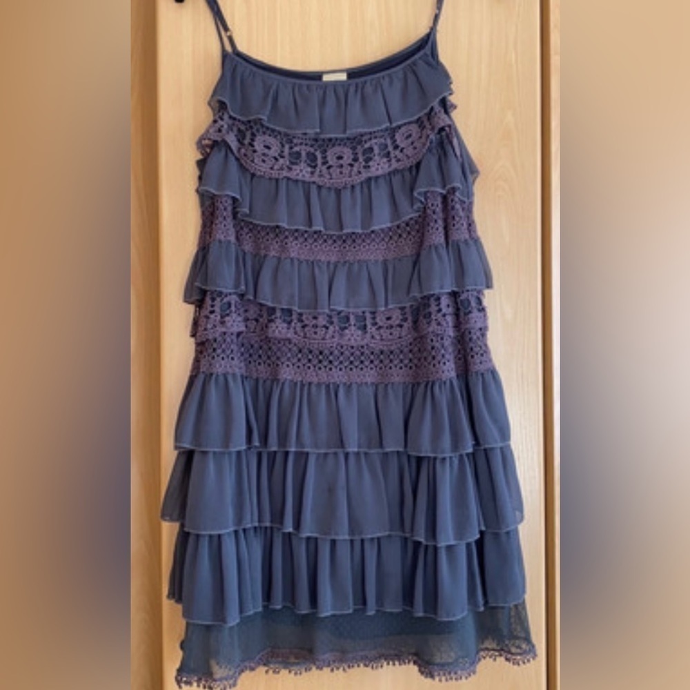 Gorgeous OXMO Grey Layered Overlay Tier Ruffle Dress 😍 -EUC Size M🍂​ - Picture 12 of 13